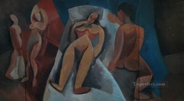 Pablo Picasso Painting - Desnudo acostado con figuras 1908 Pablo Picasso